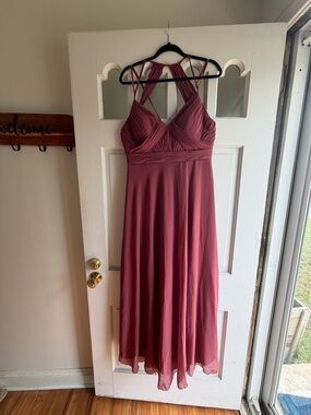 Azazie Dusty Rose Maxi Dress with Strappy Bodice